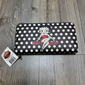 NEW With Tags Betty Boop White Polka Dot Black 7”x4” Mid-South Products Wallet